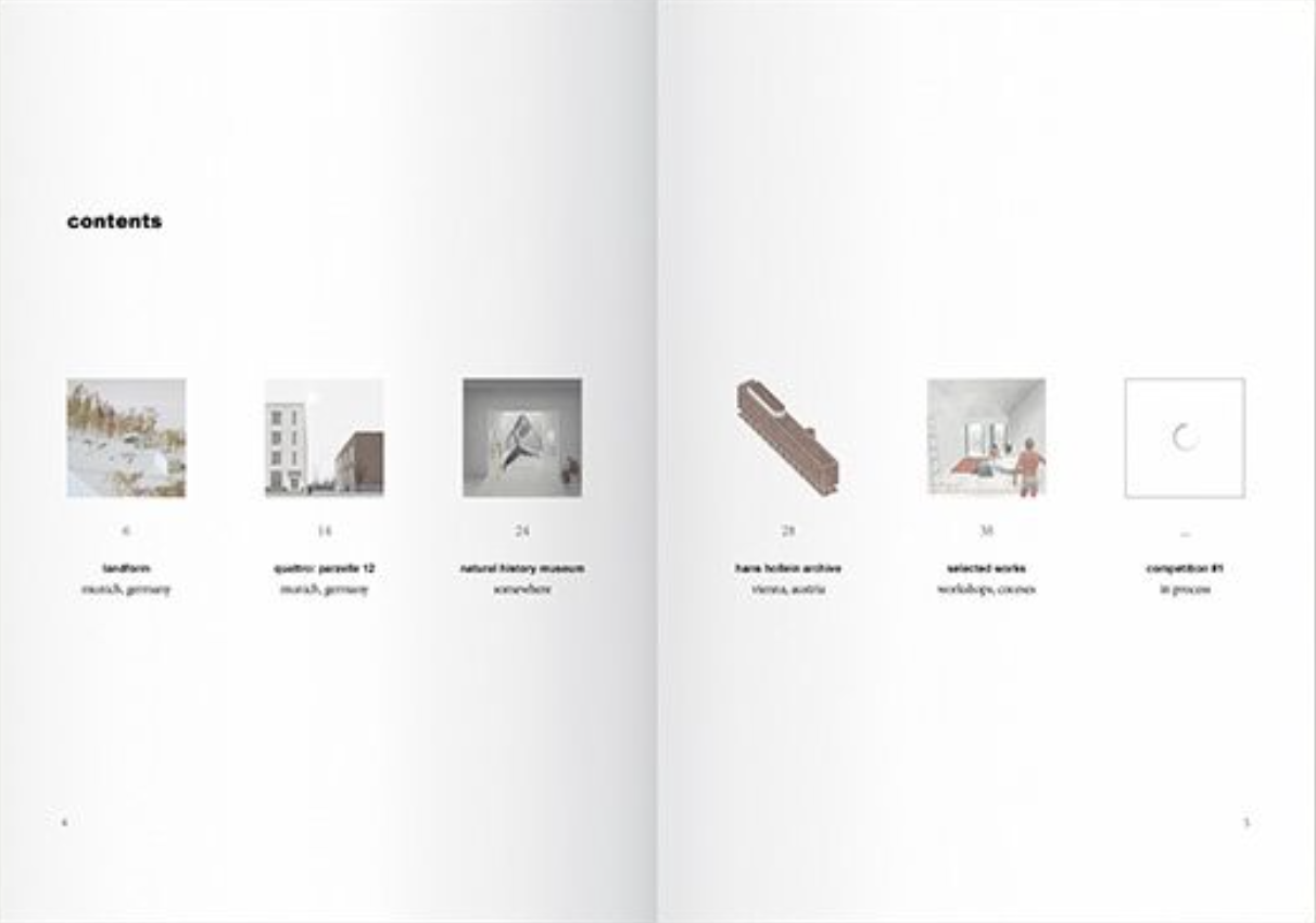 Thumbnail gallery row TOC example — horizontal row of equally-sized project thumbnails with minimal text