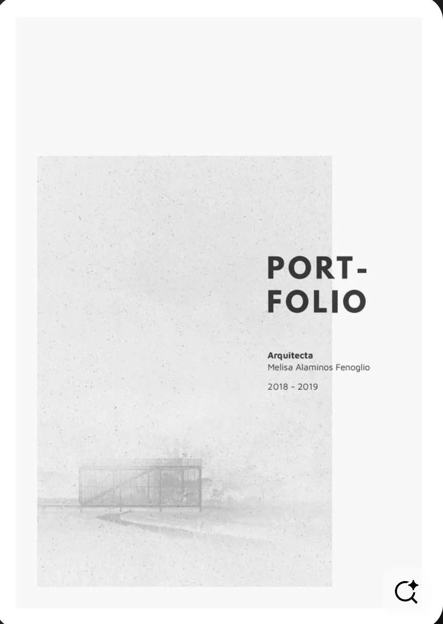 Hero image portfolio cover example — central architectural rendering with supporting typography in header and footer bands